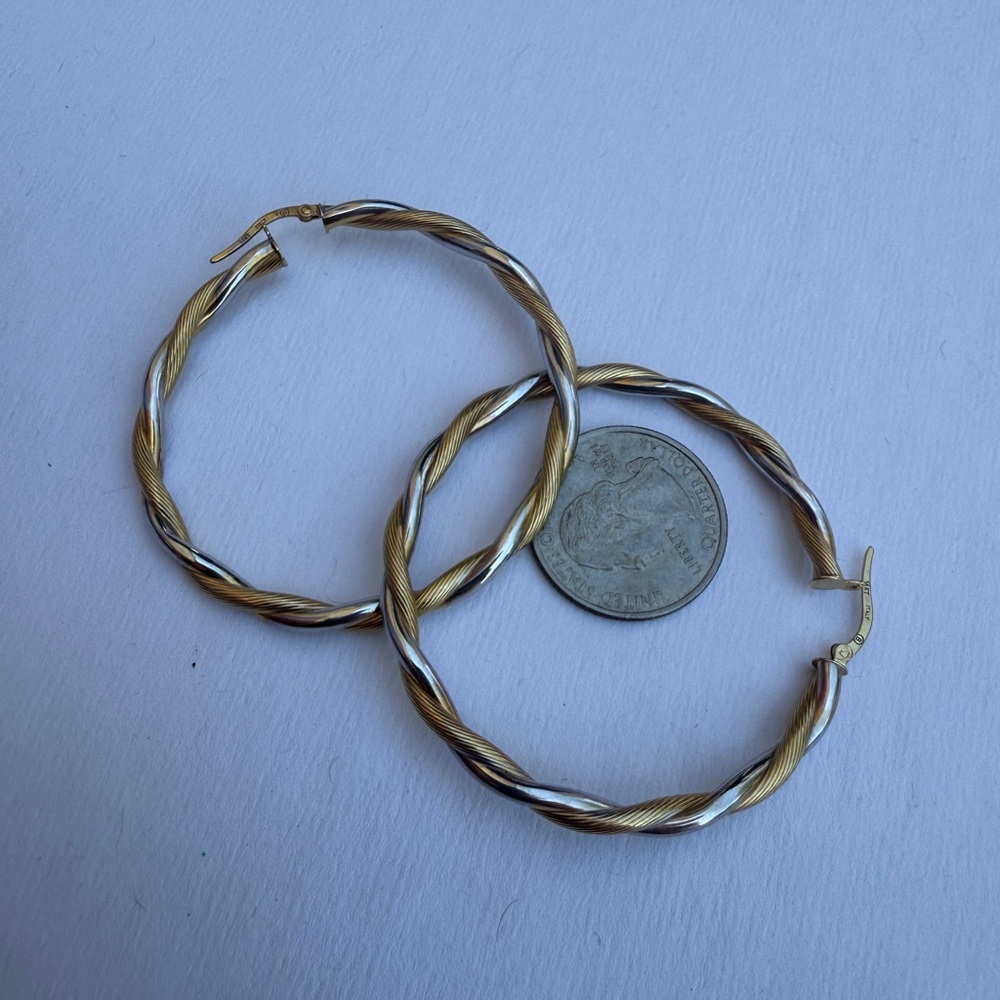 14k twisted large  hoop earrings 2 tone
